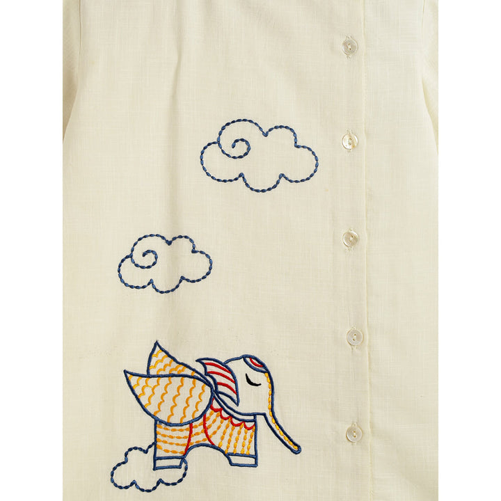 Tiber Taber Boy Elephant Kurta Pyjama Set - Cream