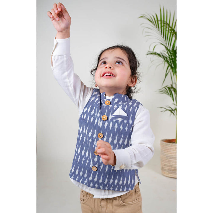 Tiber Taber Boy Ikkat Bundi Jacket - Blue