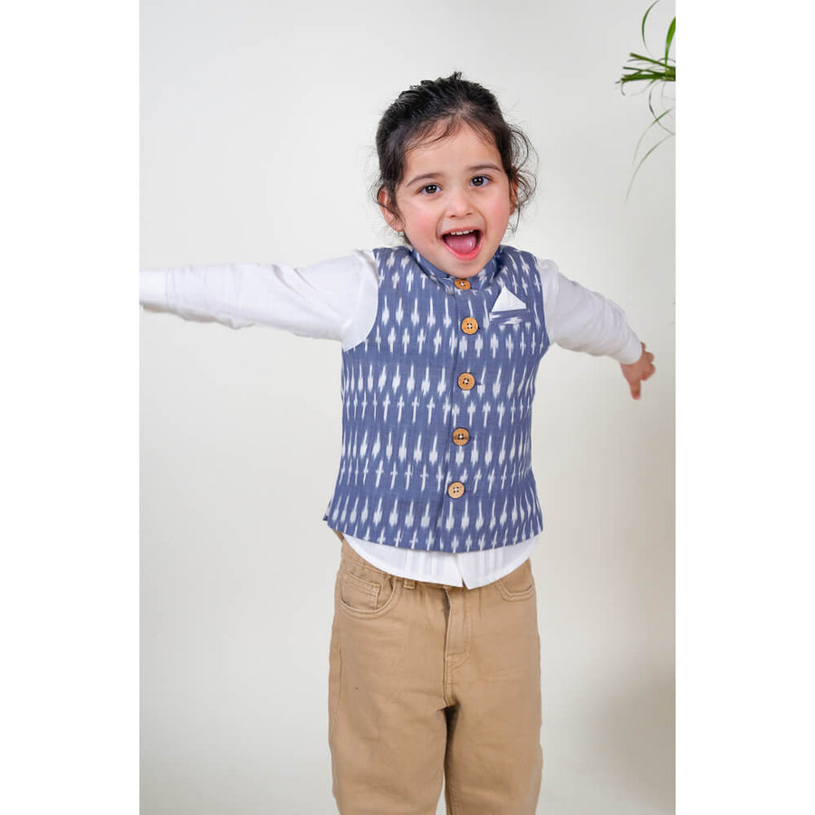Tiber Taber Boy Ikkat Bundi Jacket - Blue