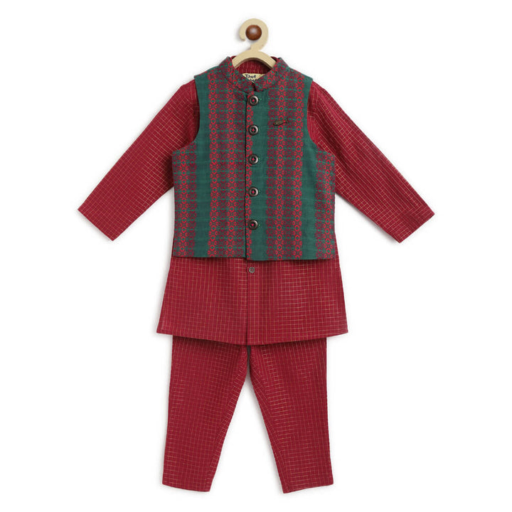 Tiber Taber Boy Jacquard Multi 3 Pc Bundi Set - Maroon