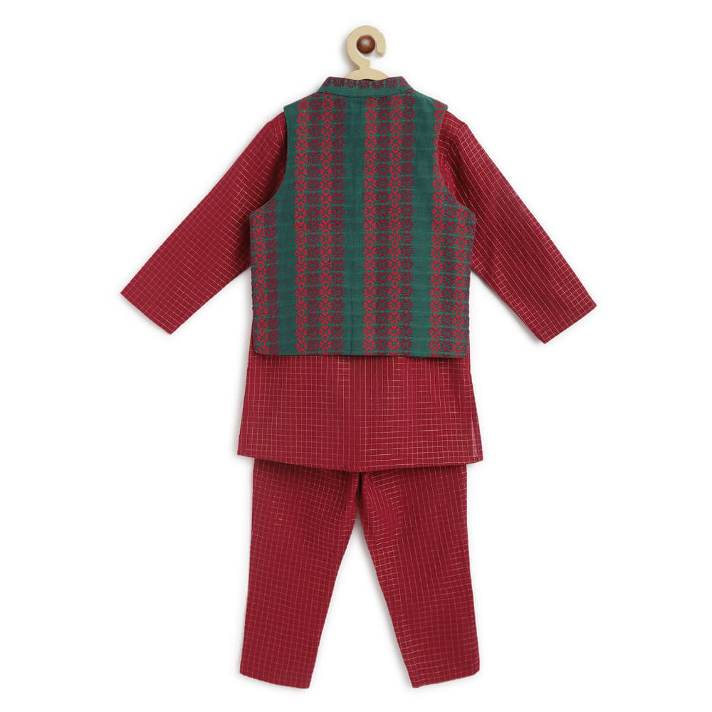 Tiber Taber Boy Jacquard Multi 3 Pc Bundi Set - Maroon