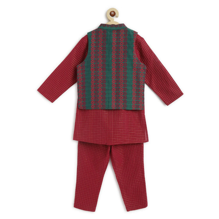 Tiber Taber Boy Jacquard Multi 3 Pc Bundi Set - Maroon