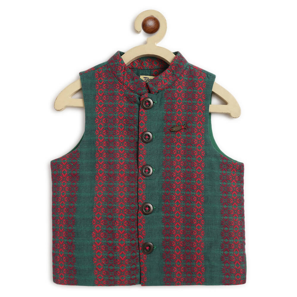 Tiber Taber Boy Jacquard Multi 3 Pc Bundi Set - Maroon