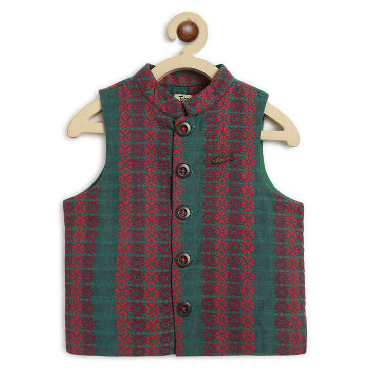Tiber Taber Boy Jacquard Multi 3 Pc Bundi Set - Maroon