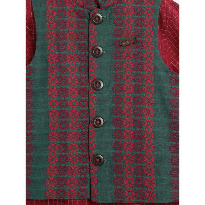 Tiber Taber Boy Jacquard Multi 3 Pc Bundi Set - Maroon
