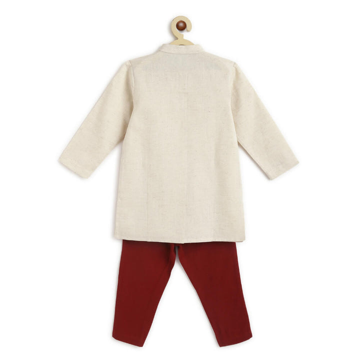 Tiber Taber Boy Lion Kurta Pyjama Set - Cream