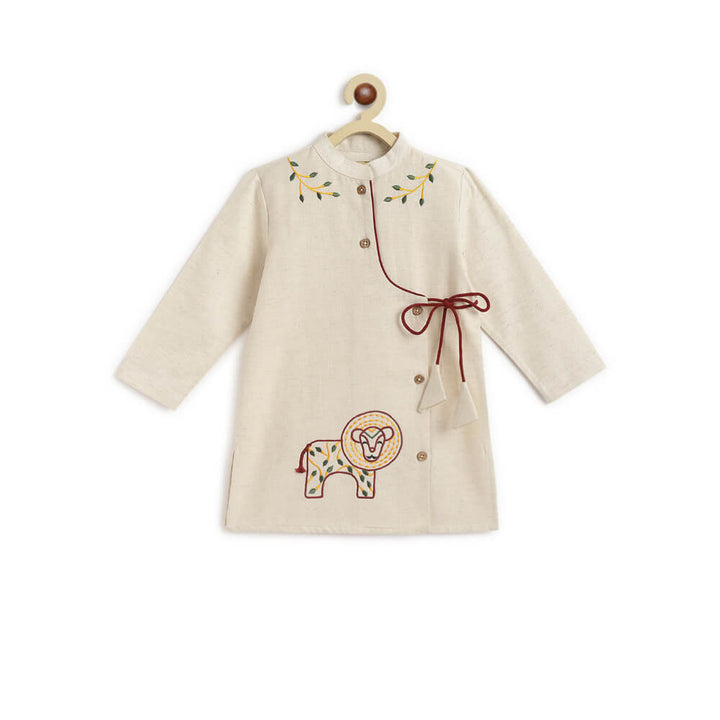 Tiber Taber Boy Lion Kurta Pyjama Set - Cream