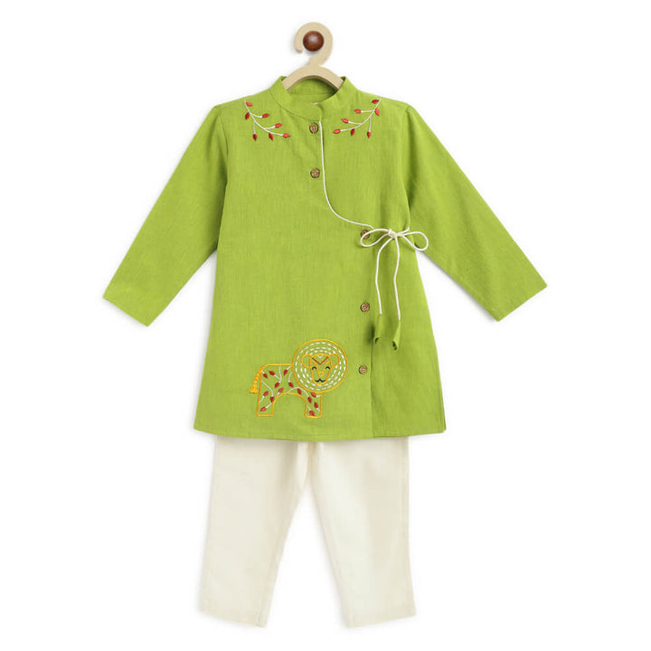 Tiber Taber Boy Lion Kurta Pyjama Set - Green