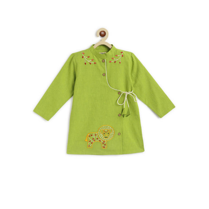 Tiber Taber Boy Lion Kurta Pyjama Set - Green