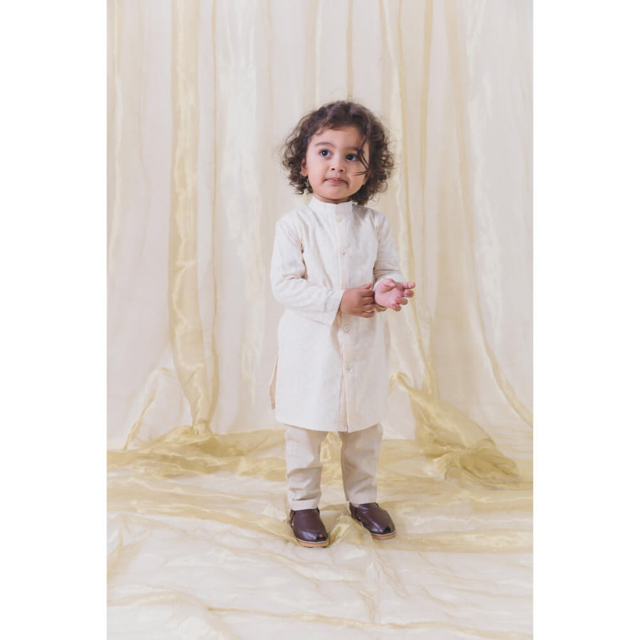 Tiber Taber Boy Vanilla Sky Kurta Pyjama Set-Cream