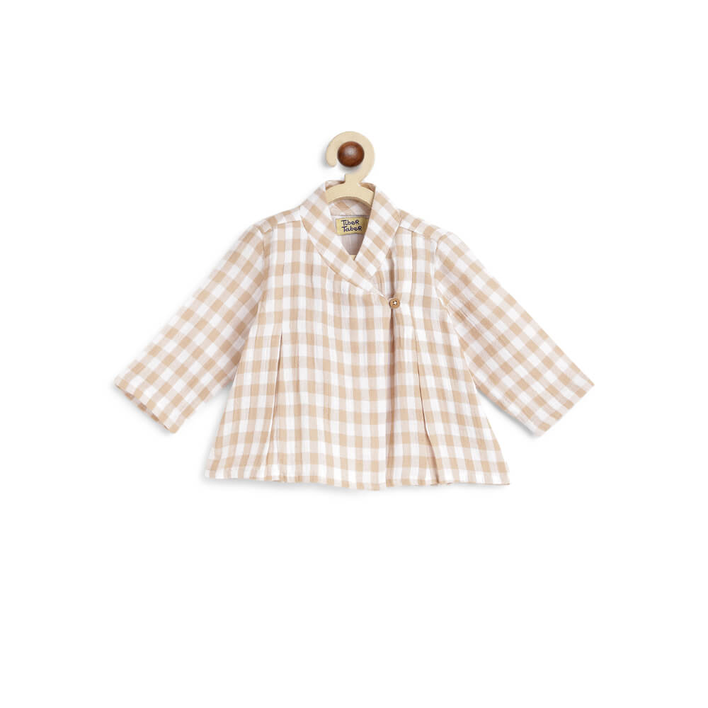 Tiber Taber Unisex Check Mate Jhabla Set-Beige