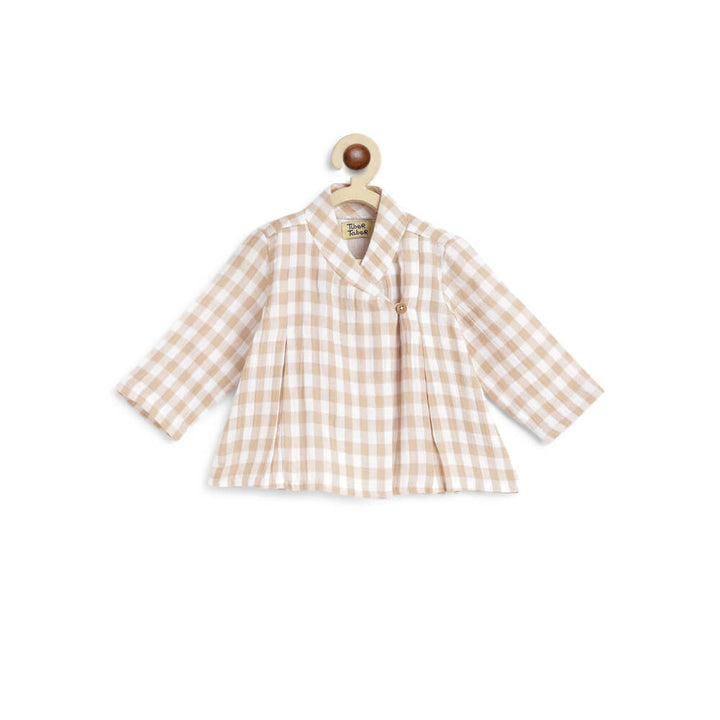 Tiber Taber Unisex Check Mate Jhabla Set-Beige