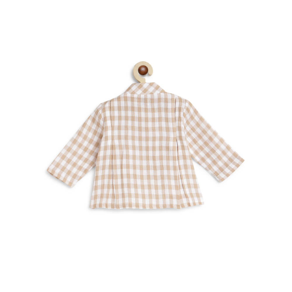 Tiber Taber Unisex Check Mate Jhabla Set-Beige