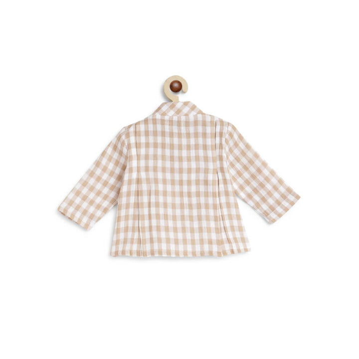 Tiber Taber Unisex Check Mate Jhabla Set-Beige