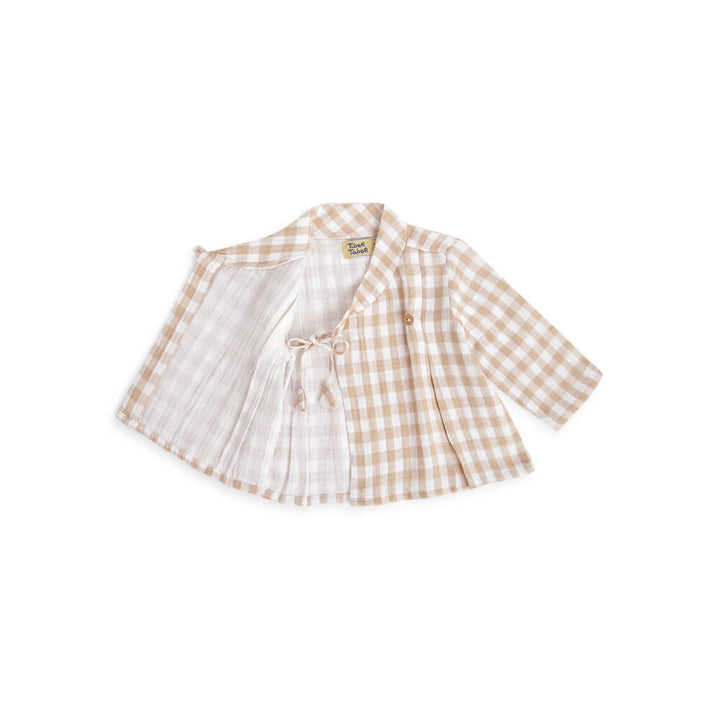 Tiber Taber Unisex Check Mate Jhabla Set-Beige