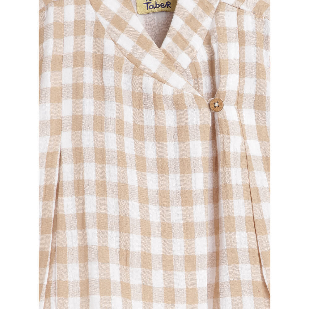 Tiber Taber Unisex Check Mate Jhabla Set-Beige