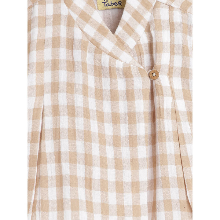 Tiber Taber Unisex Check Mate Jhabla Set-Beige