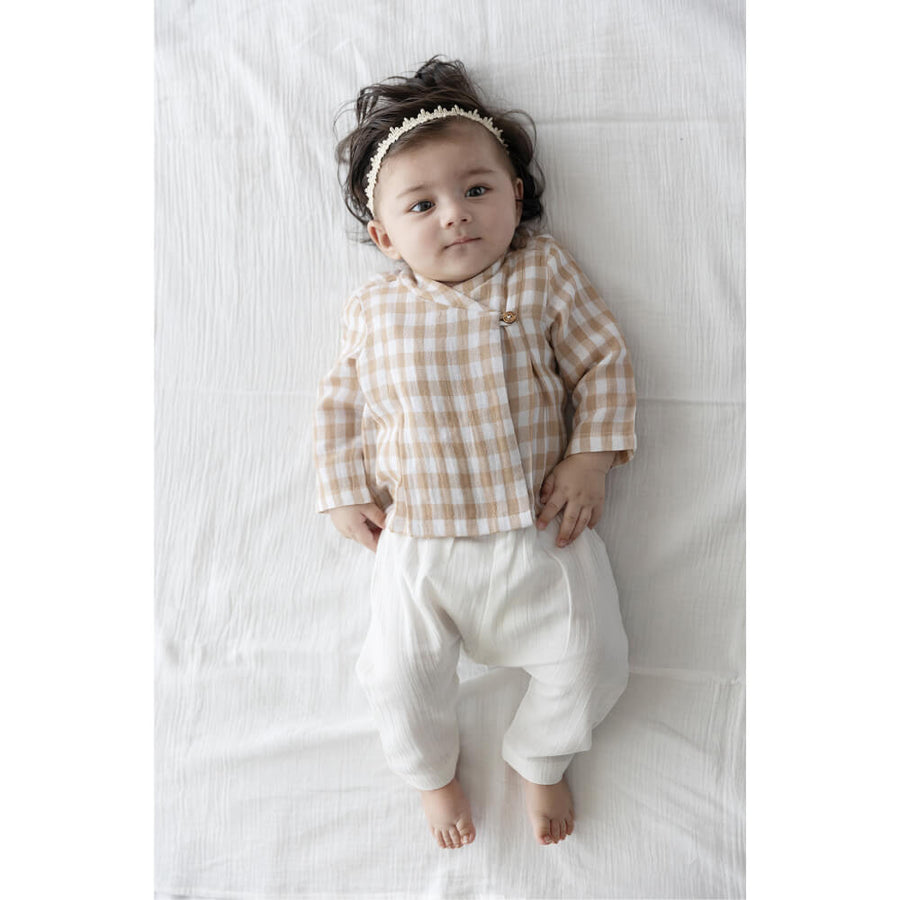 Tiber Taber Unisex Check Mate Jhabla Set-Beige