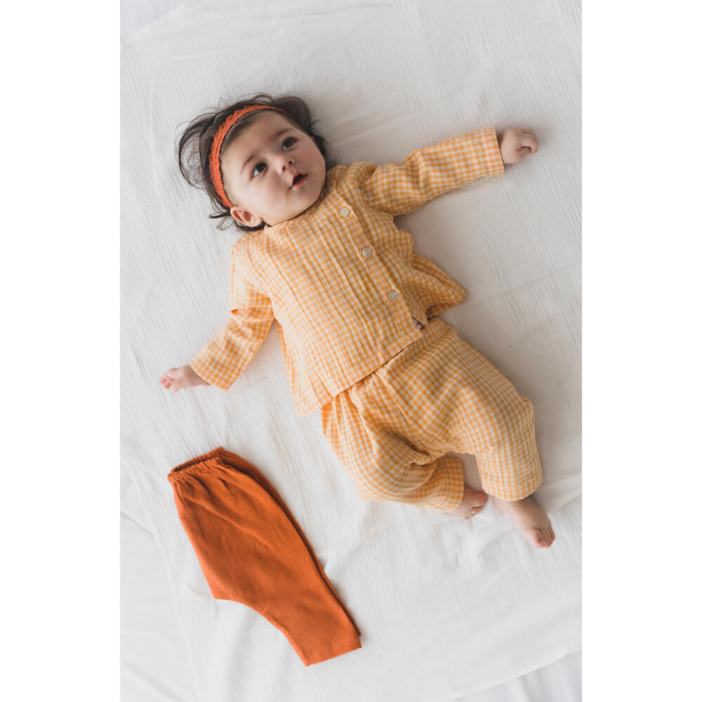 Tiber Taber Unisex Check Mate Jhabla Set-Orange