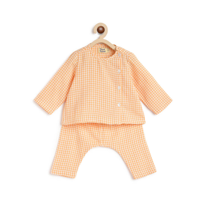 Tiber Taber Unisex Check Mate Jhabla Set-Orange