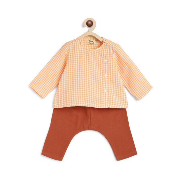 Tiber Taber Unisex Check Mate Jhabla Set-Orange