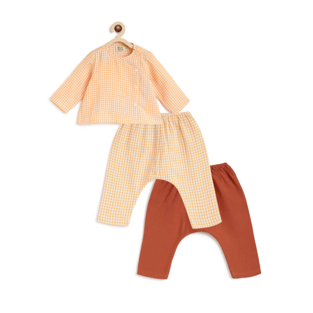 Tiber Taber Unisex Check Mate Jhabla Set-Orange