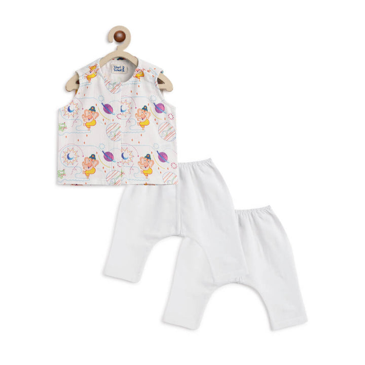 Tiber Taber Unisex Ganesha Blessings Jhabla Set-White