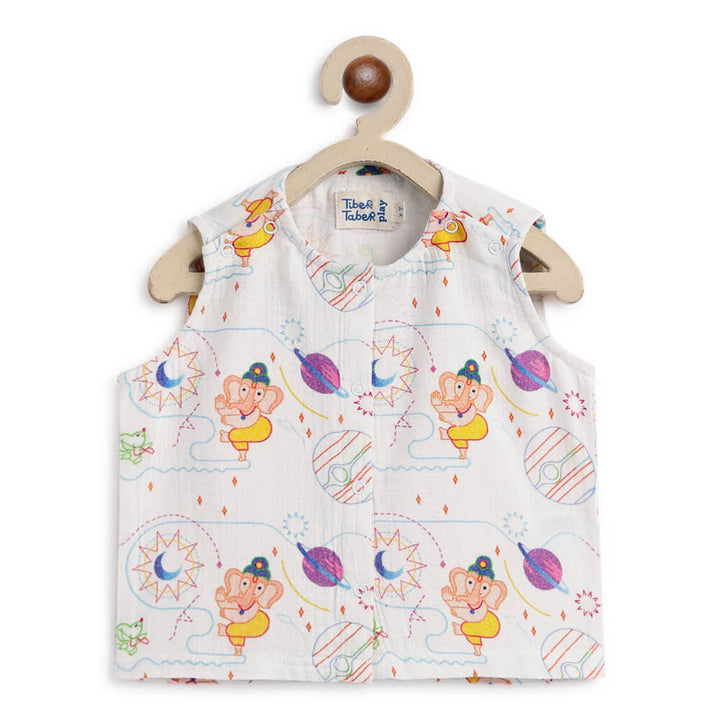 Tiber Taber Unisex Ganesha Blessings Jhabla Set-White