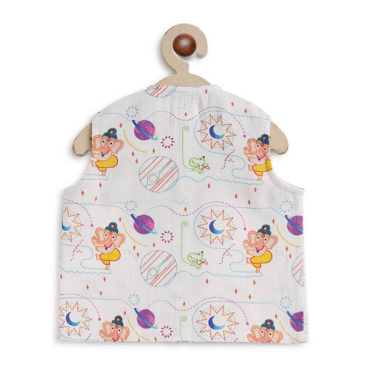 Tiber Taber Unisex Ganesha Blessings Jhabla Set-White