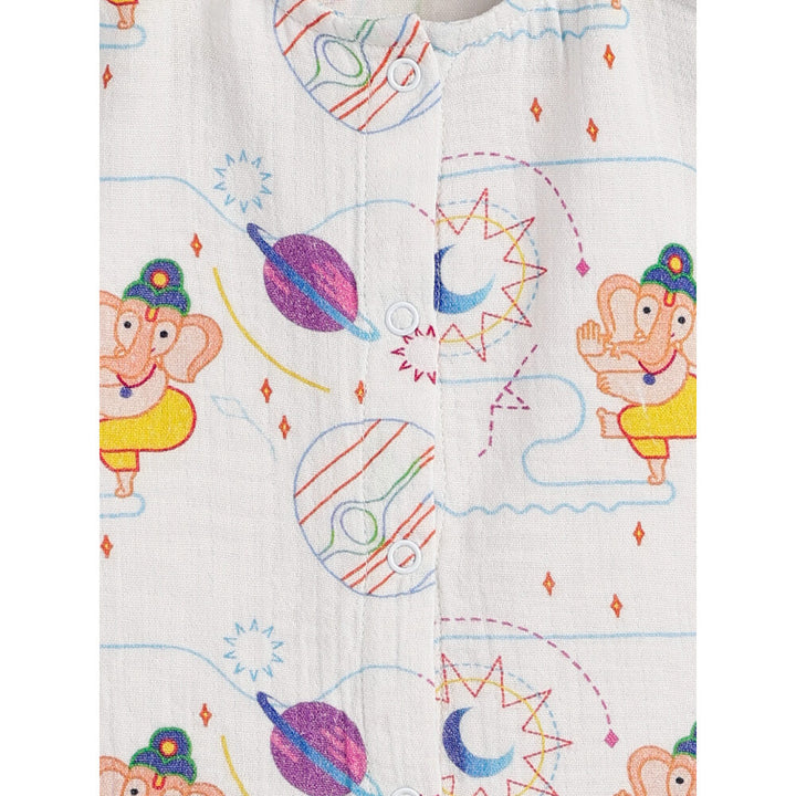 Tiber Taber Unisex Ganesha Blessings Jhabla Set-White
