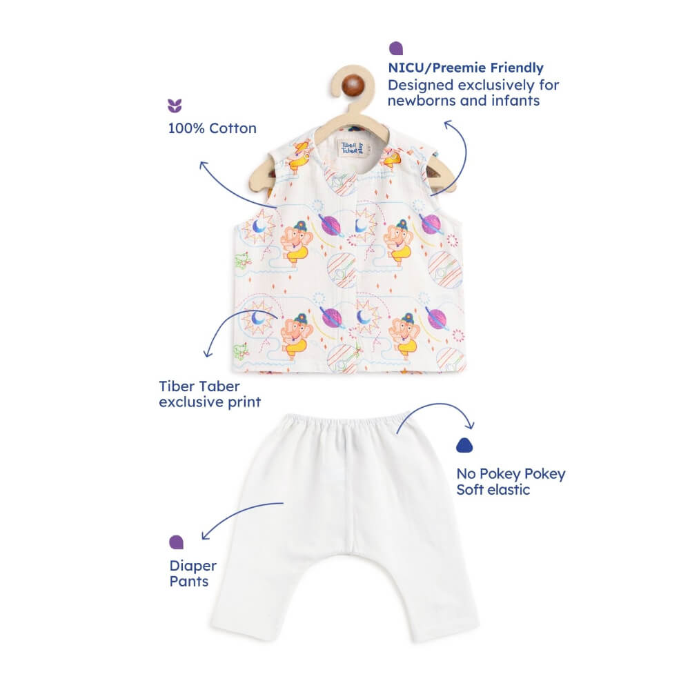 Tiber Taber Unisex Ganesha Blessings Jhabla Set-White