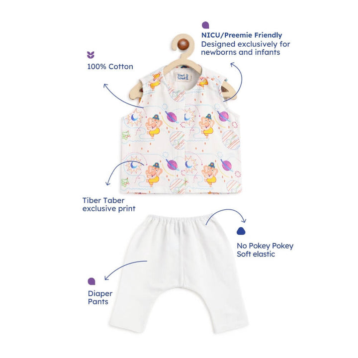 Tiber Taber Unisex Ganesha Blessings Jhabla Set-White