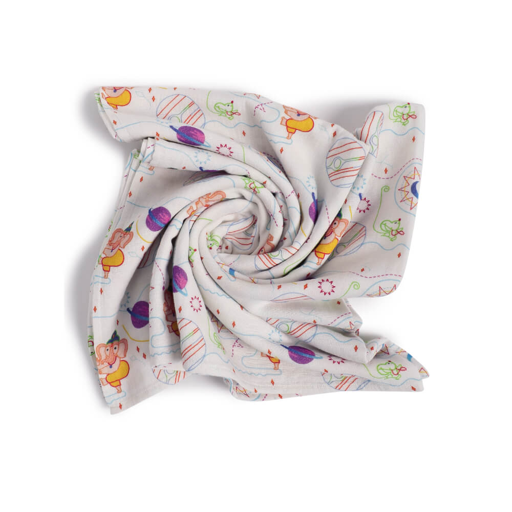 Tiber Taber Unisex Ganesha Blessings Swaddle-White