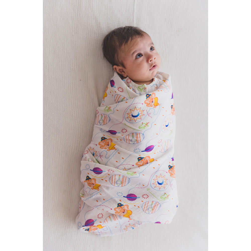 Tiber Taber Unisex Ganesha Blessings Swaddle-White