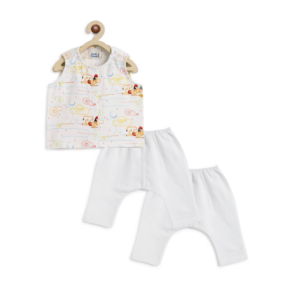 Tiber Taber Unisex Hanuman Blessings Jhabla Set-White