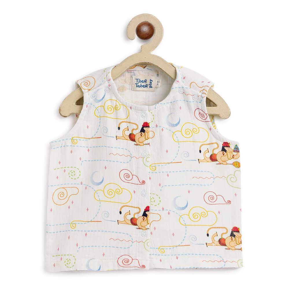 Tiber Taber Unisex Hanuman Blessings Jhabla Set-White