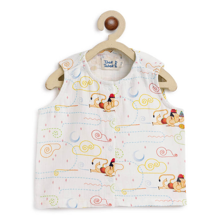 Tiber Taber Unisex Hanuman Blessings Jhabla Set-White