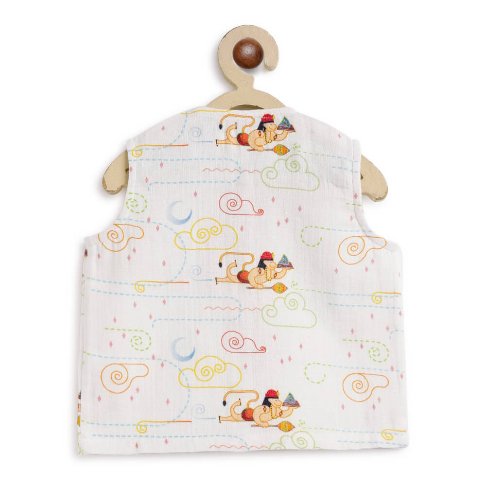 Tiber Taber Unisex Hanuman Blessings Jhabla Set-White