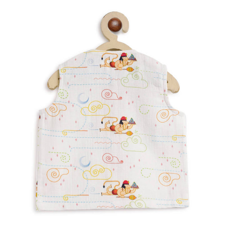 Tiber Taber Unisex Hanuman Blessings Jhabla Set-White