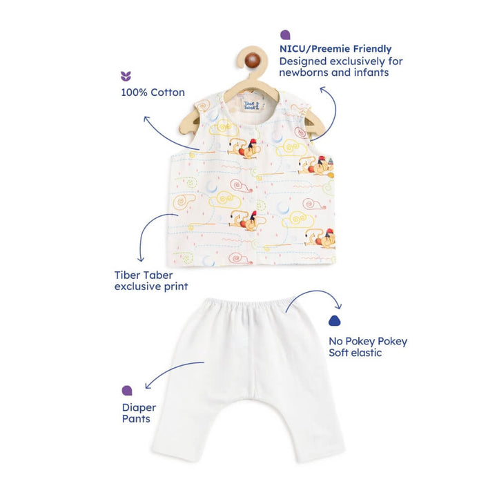 Tiber Taber Unisex Hanuman Blessings Jhabla Set-White