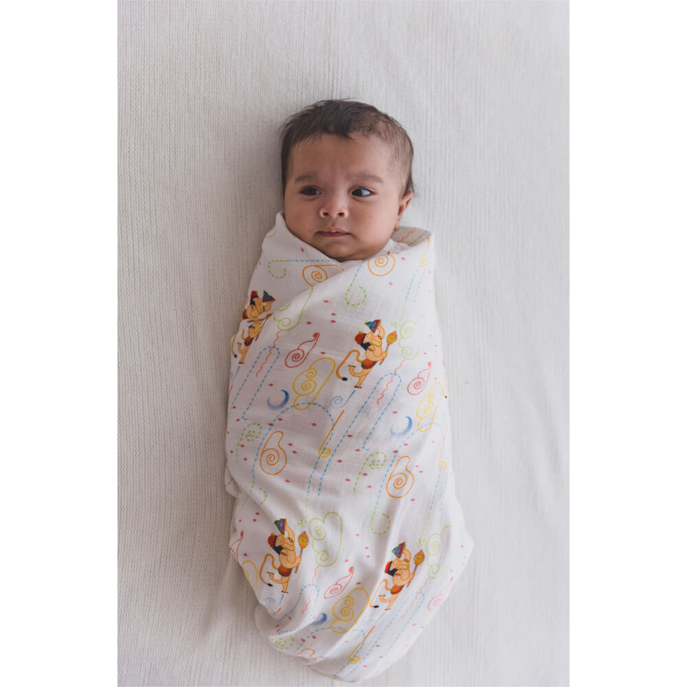 Tiber Taber Unisex Hanuman Blessings Swaddle-White