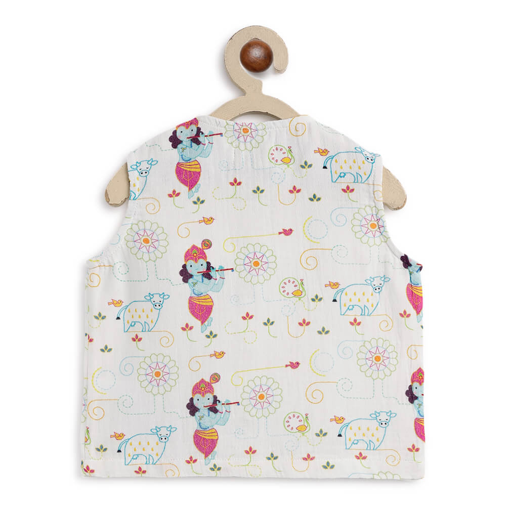 Tiber Taber Unisex Krishna Blessings Jhabla Set-White