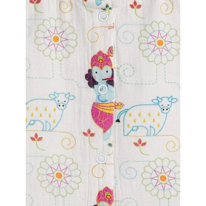 Tiber Taber Unisex Krishna Blessings Jhabla Set-White