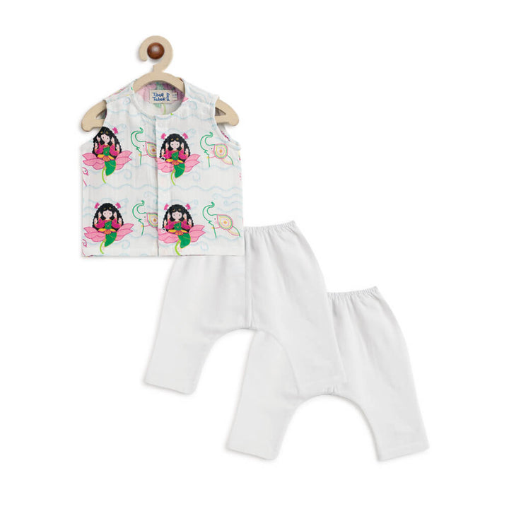 Tiber Taber Unisex Laxmi Blessings Jhabla Set-White