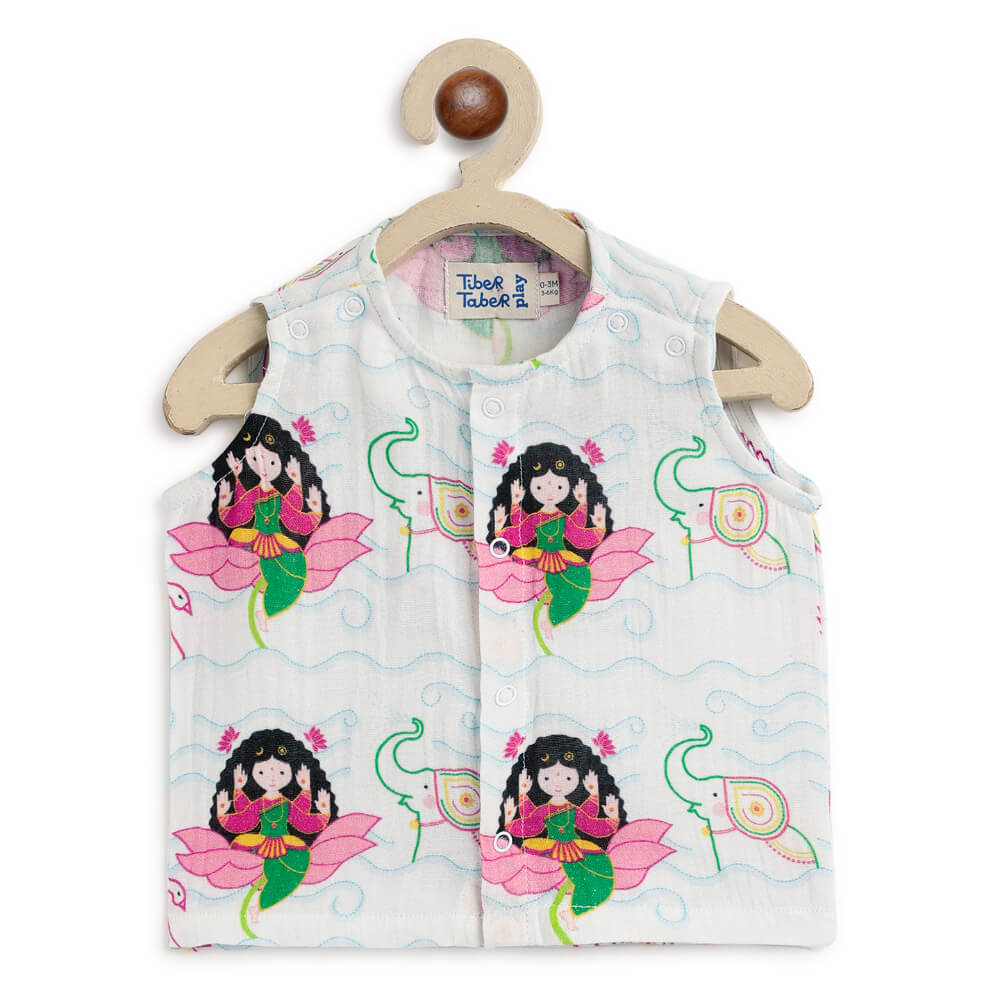 Tiber Taber Unisex Laxmi Blessings Jhabla Set-White