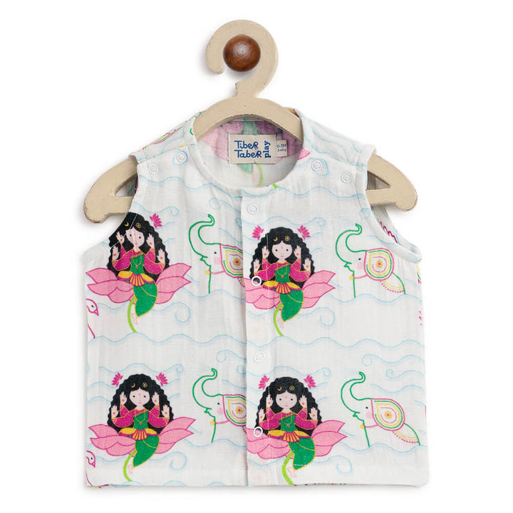 Tiber Taber Unisex Laxmi Blessings Jhabla Set-White