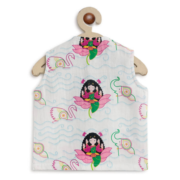 Tiber Taber Unisex Laxmi Blessings Jhabla Set-White