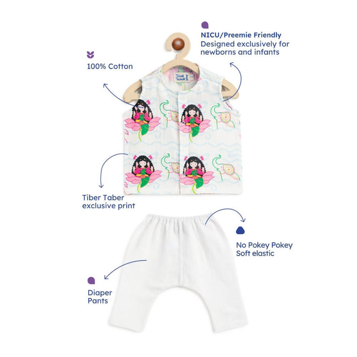 Tiber Taber Unisex Laxmi Blessings Jhabla Set-White