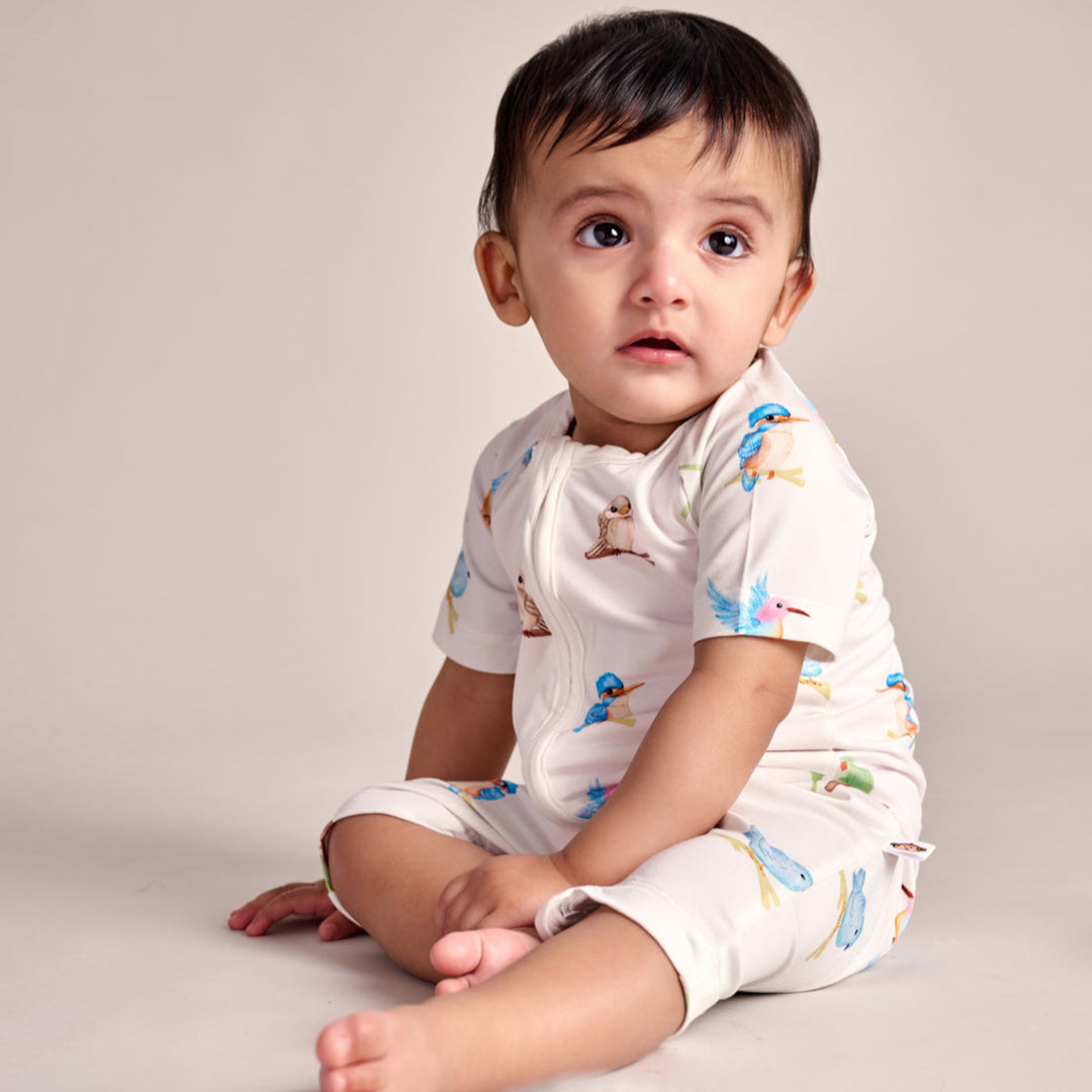 Bubz Bamboo Baby Romper - Soft Breathable Two-Way Zip - Tiny Tweets