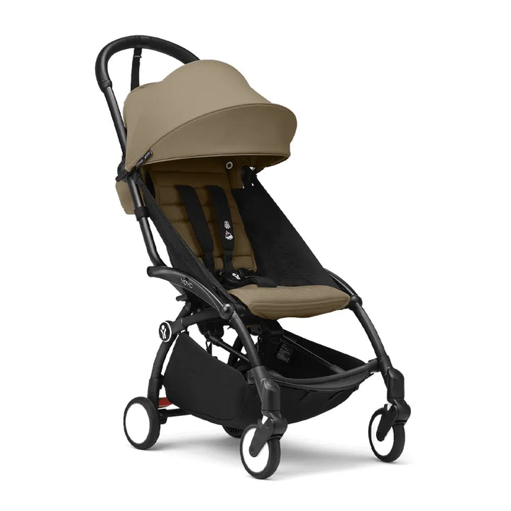 Stokke YOYO3 Stroller | Lightweight Compact Travel Stroller for Babies | Cabin Friendly &amp; Foldable | UPF 50+ Sun Protection | 5 Point Safety Harness | Award Winning Design | YOYO Stroller India | 6 Months to 4 Years - Black/Toffee